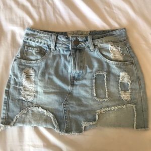 Hot Kiss Skirts - Distressed Frayed Hem Jean Mini Skirt Hot Kiss Skirts - Distressed Frayed Hem Jean Mini Skirt
